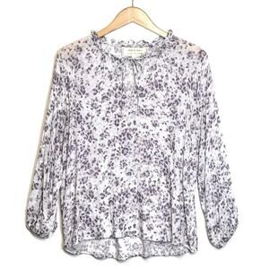 Cloth & Stone Leopard Print Blouse V-Neck Tie Neck Long Sleeve Workwear Chic L